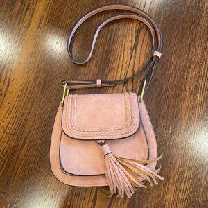 Pink Suede Crossbody Purse with leather tassel